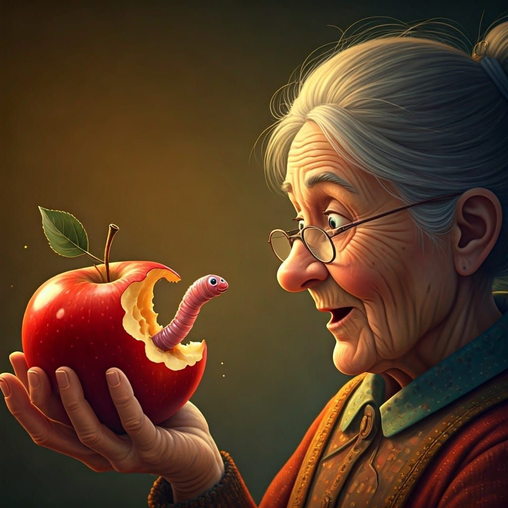 Earthworm's Surprise: A Whimsical Folkloric Scene