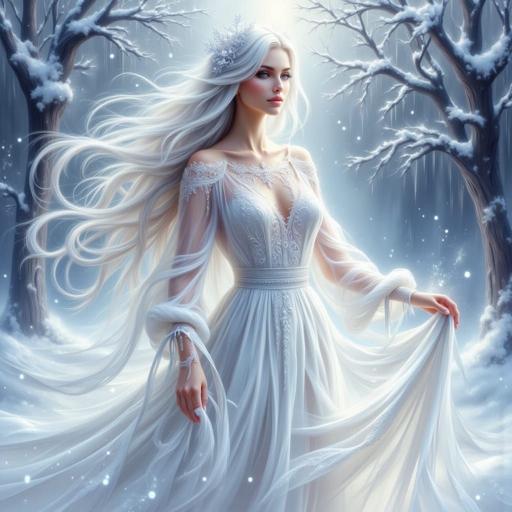 Surreal Winter Queen Reigns with Enchanted Beauty