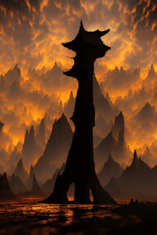 Black Spire in Glitchcore Desert Landscape