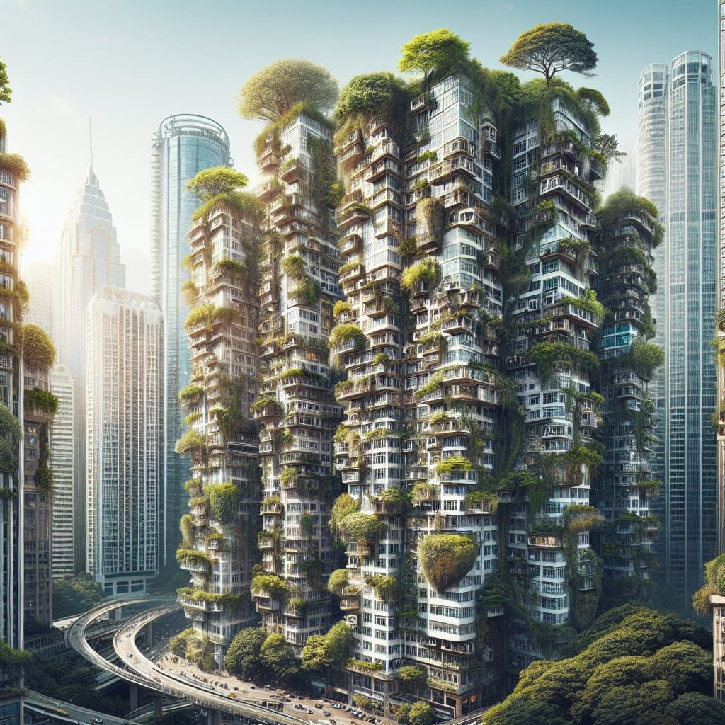 a hyperrealistic portrait of a city's skyscrapers being take...