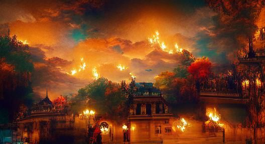 Paris Ablaze: A Renaissance-Inspired 3D Rendering