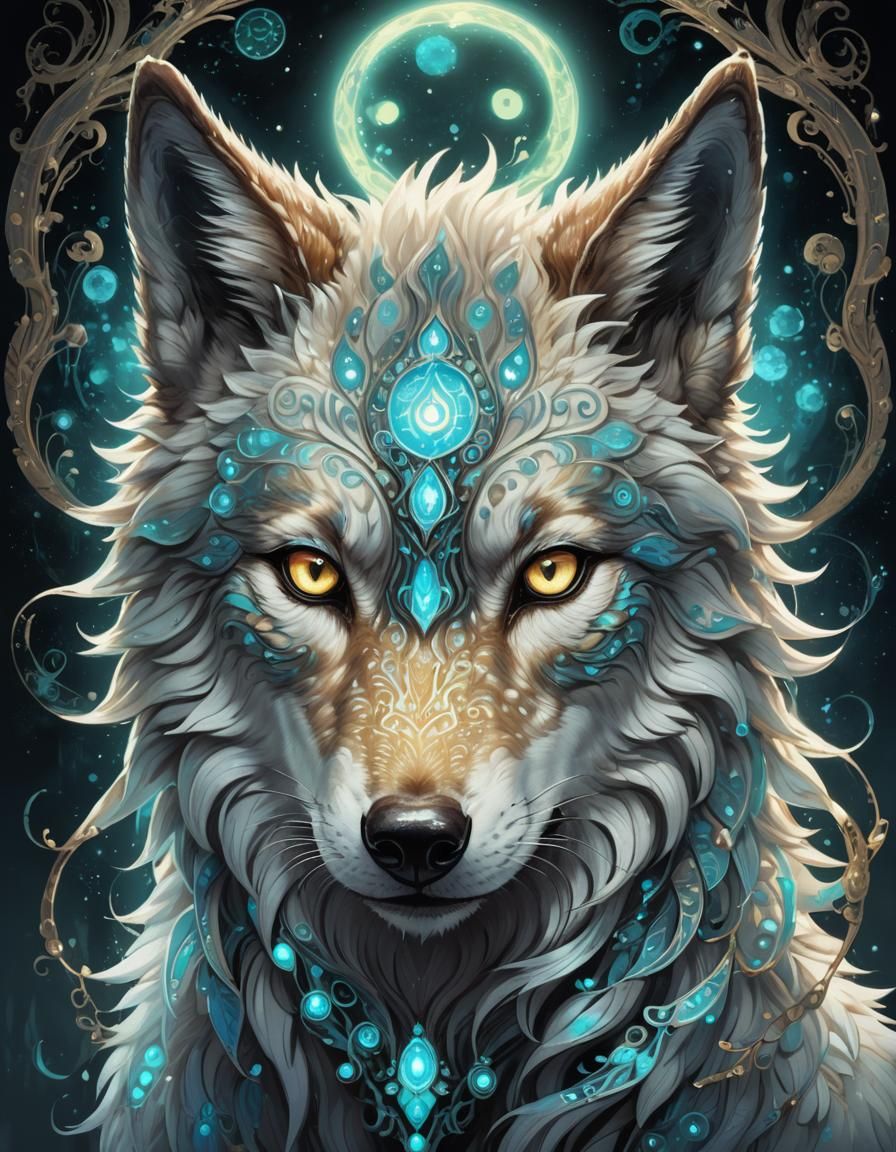 Bioluminescent Fairy Wolf Portrait in Anime Style