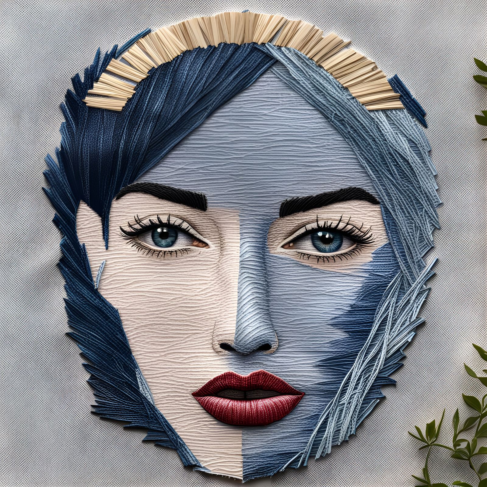 Embroidered Portrait on Repurposed Denim Fabric