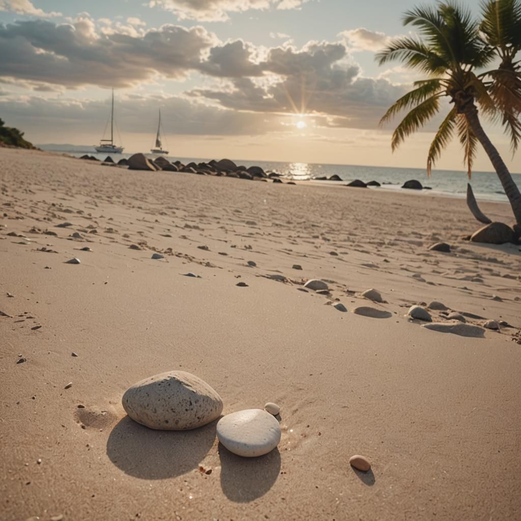 Peaceful Beach Scene at Sunset in Impressionistic Style