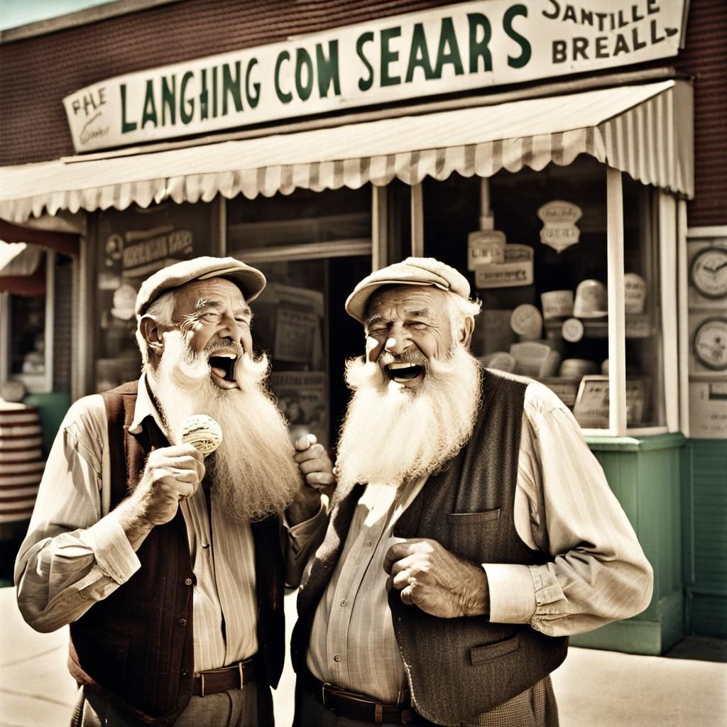 Vintage Photo of Bearded Men Outside Ice Cream Store