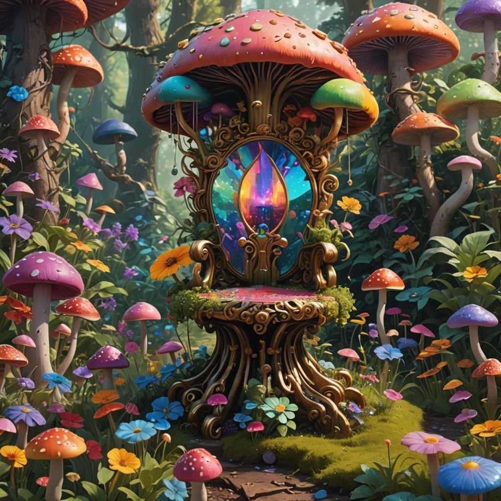 Rainbow Poop Atop Golden Throne in Dream Garden
