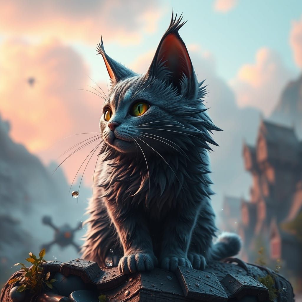 Fantastical Feline Realm in Vibrant, Detailed Art