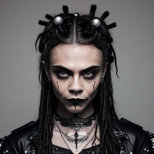 Gothic Newspaper Collage Portrait with Dreadlocks and Tattoo...