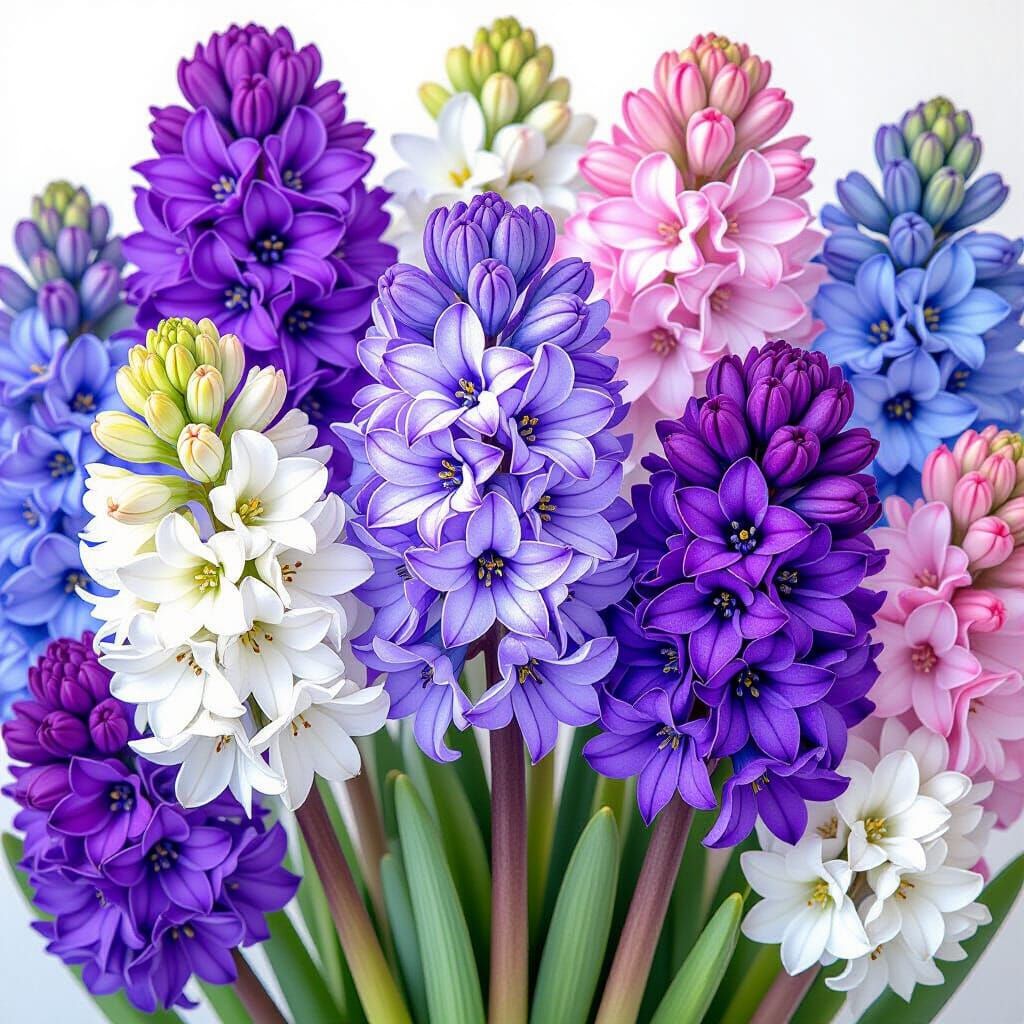 Vibrant Hyacinth Cluster in Detailed Botanical Style