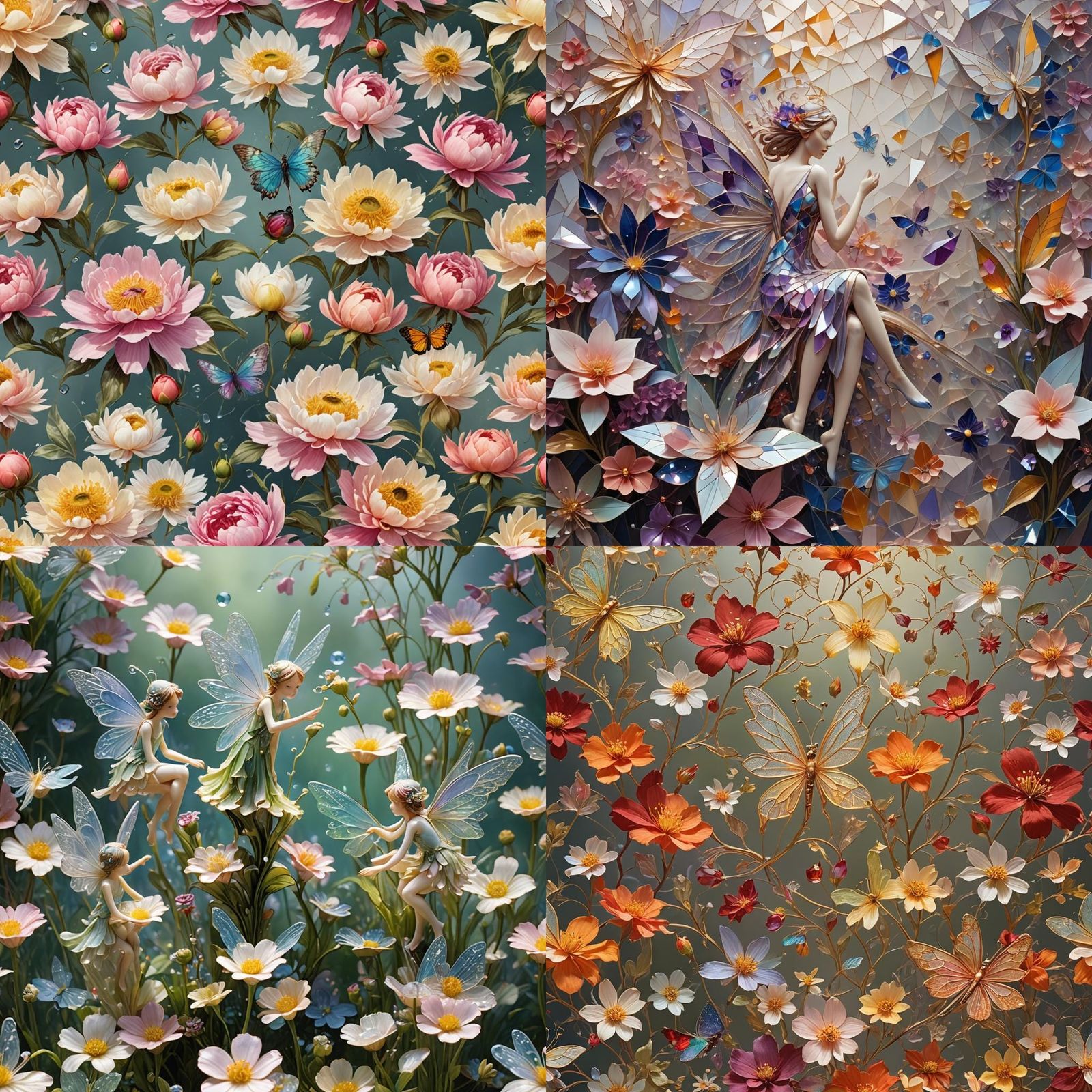 Fairies Bathing in Dew-Filled Flower Petals