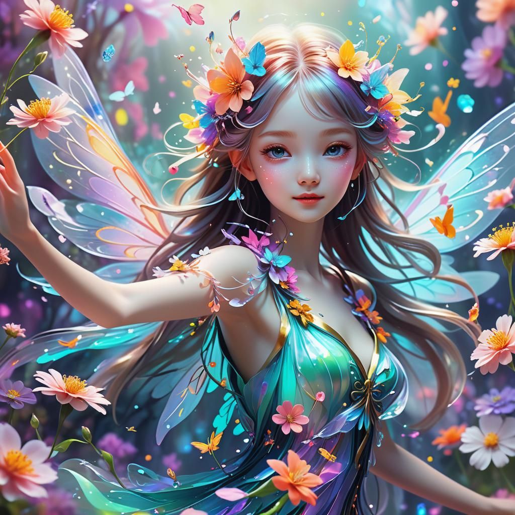 Elegant Fairy in Dreamy Neon Digital Art