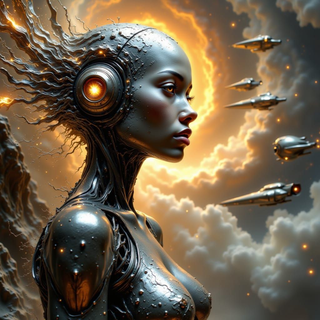 Cyborg Queen Commands Starfleet in Cosmic Nebula