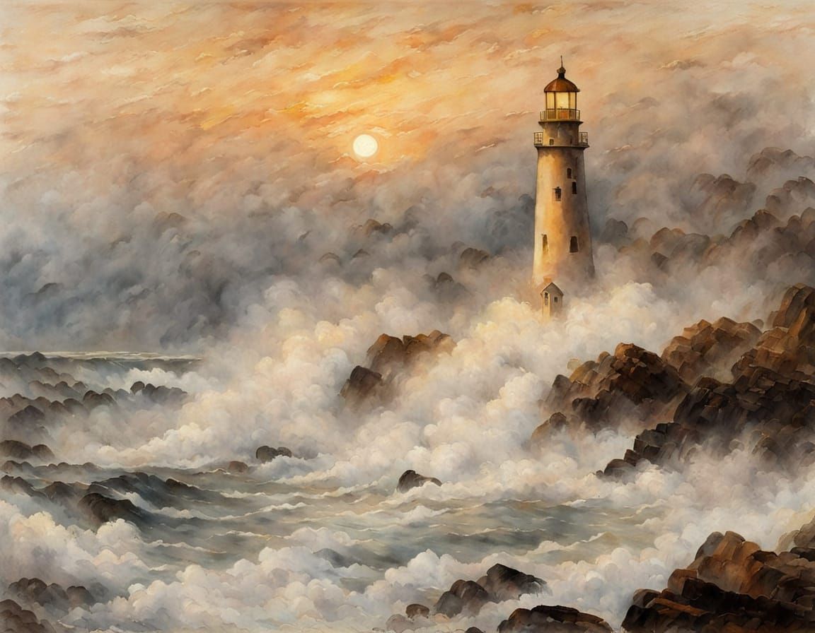 Lighthouse Painting in the Style of Turner
