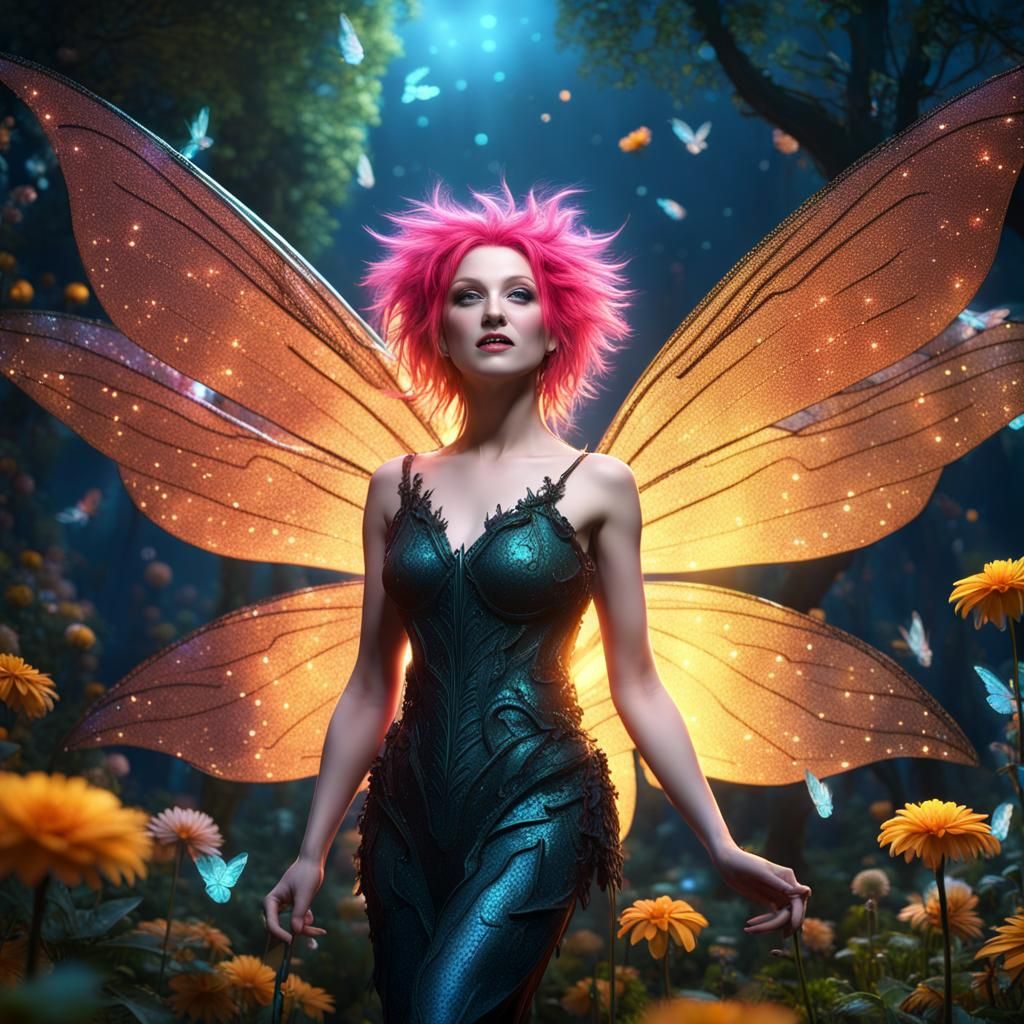 Fairy with Insect Wings in Magical Garden