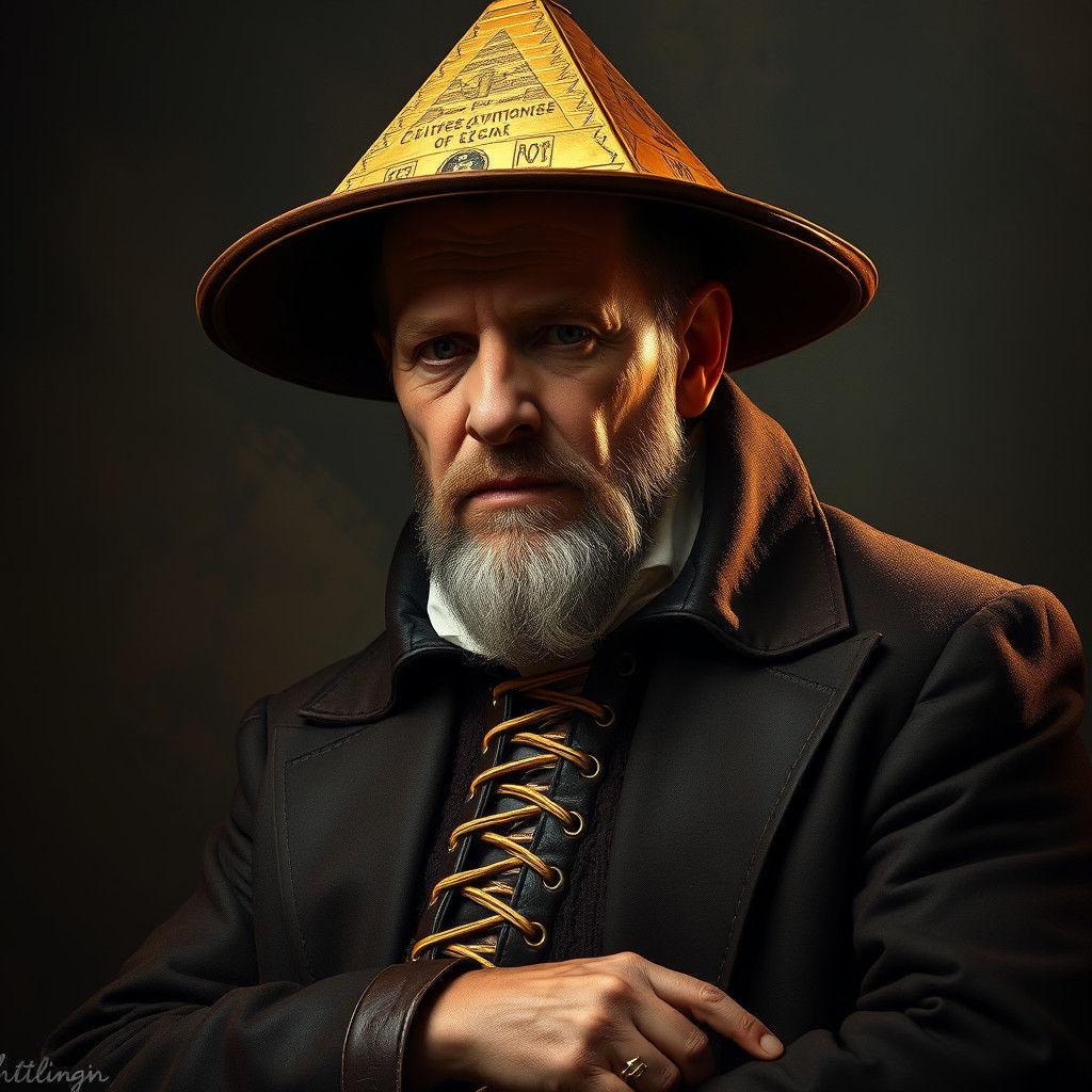 History Professor in Pyramid Hat: Chiaroscuro Style
