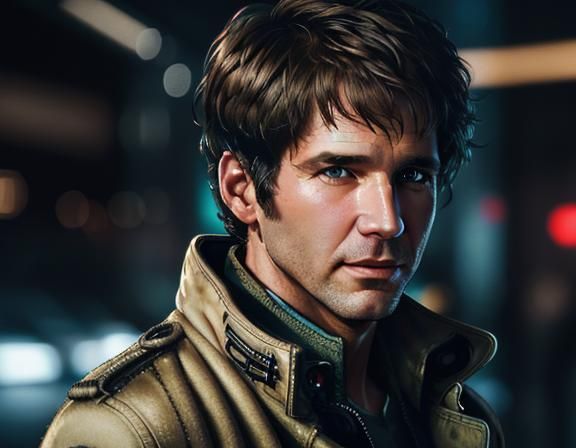 Harrison Ford as Rick Deckard in Cyberpunk Style