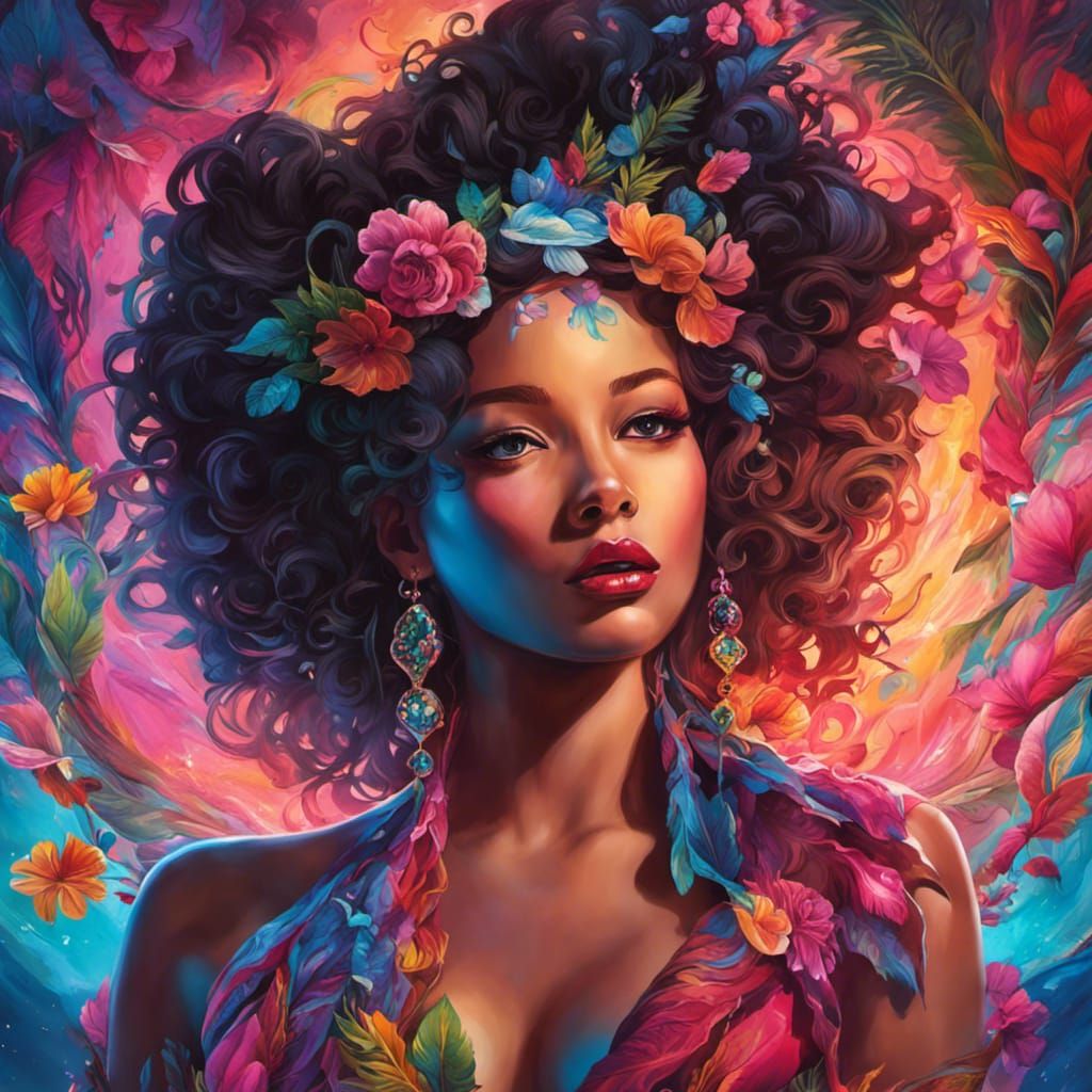 Hawaiian Woman Floating in a Glittery Pool as Graffiti Art