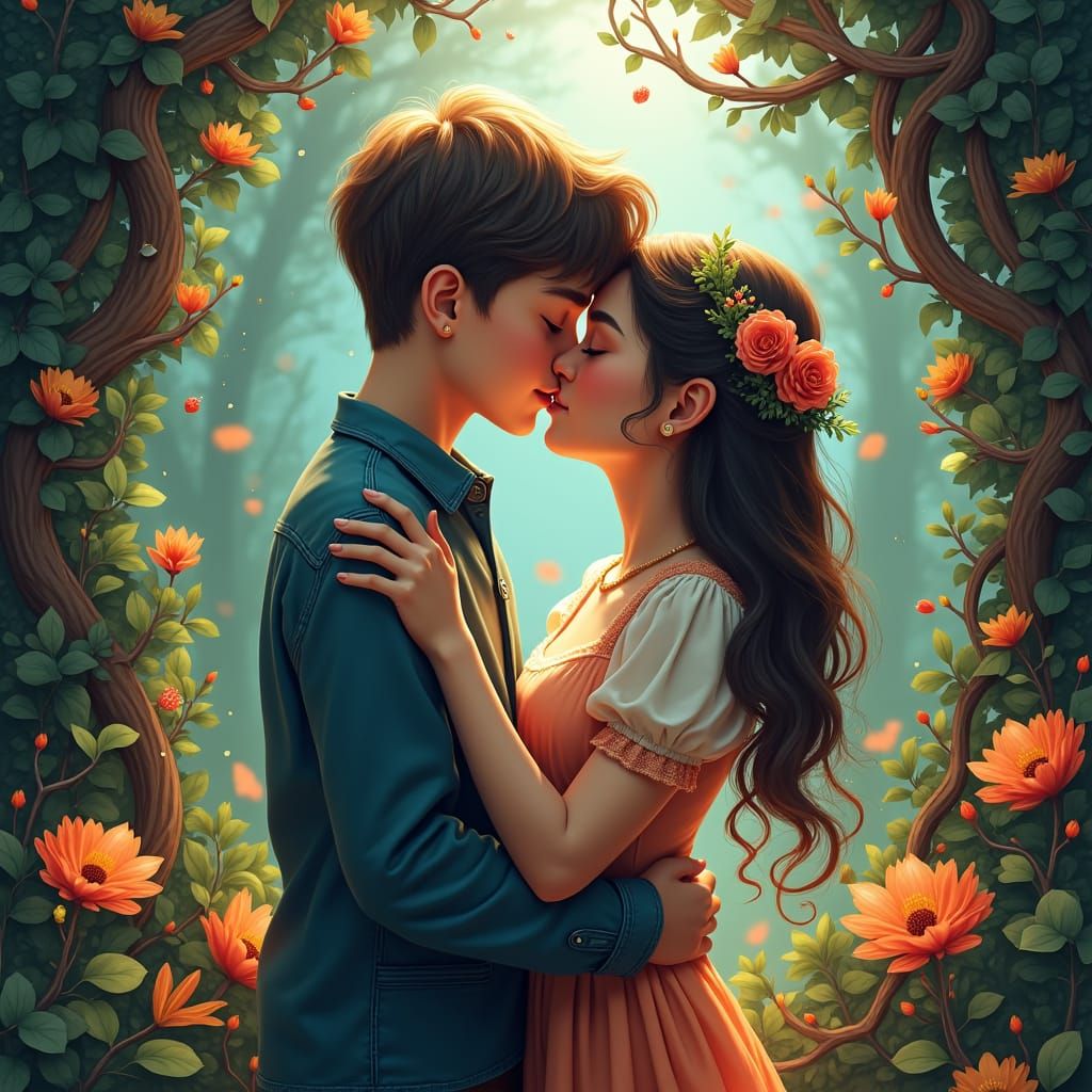 Romantic Kiss in Enchanted Garden: Matte Painting