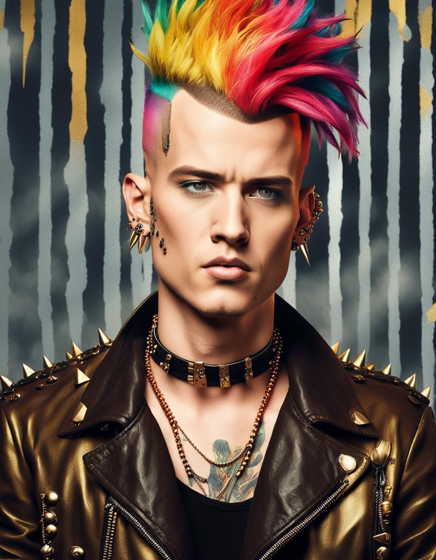 Punk Rock Portrait with Gold Accents