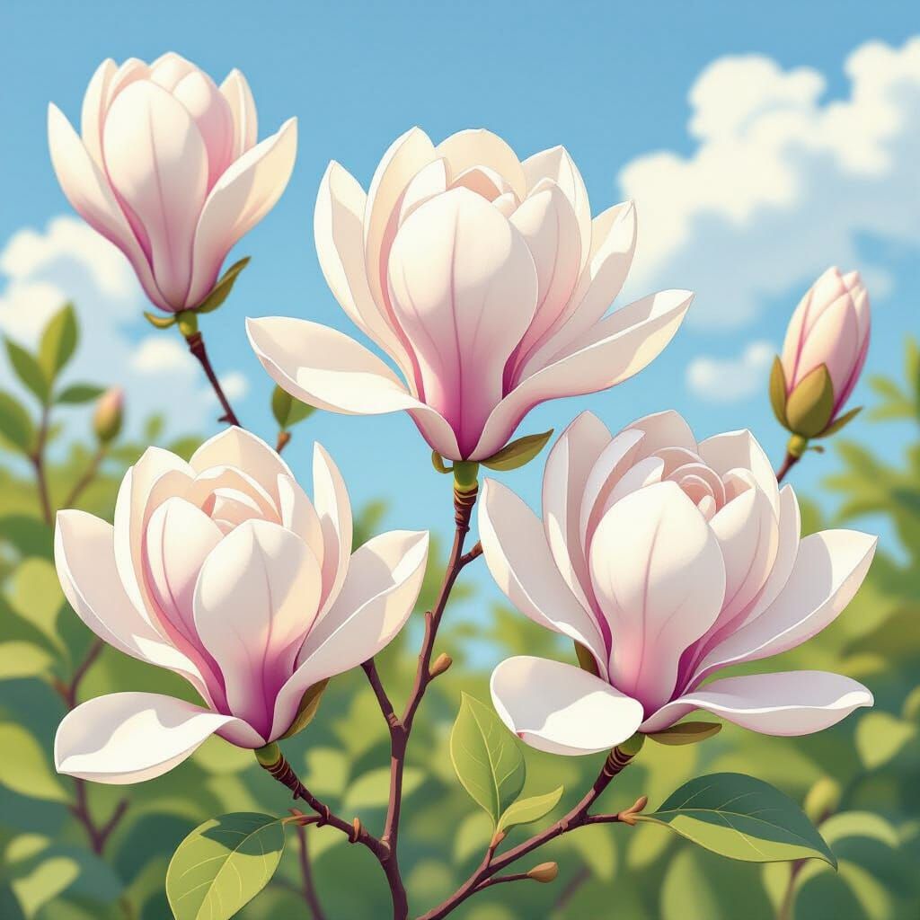 Magnolia Flowers in Watercolor Art Nouveau Style