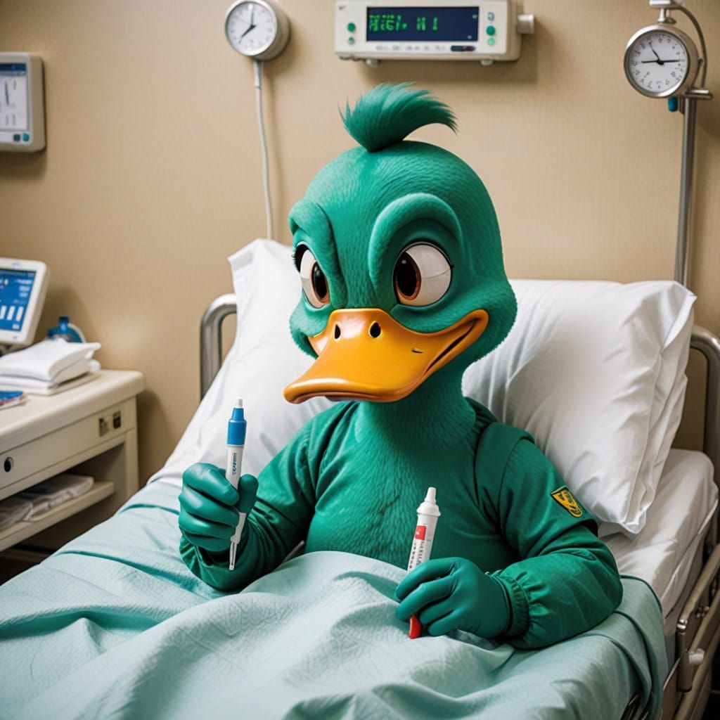 Quacky Duck Dodgers Battling the Flu in Hospital