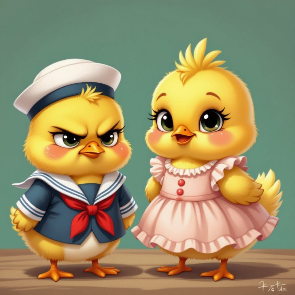 Grumpy Chick and Happy Chick Portrait