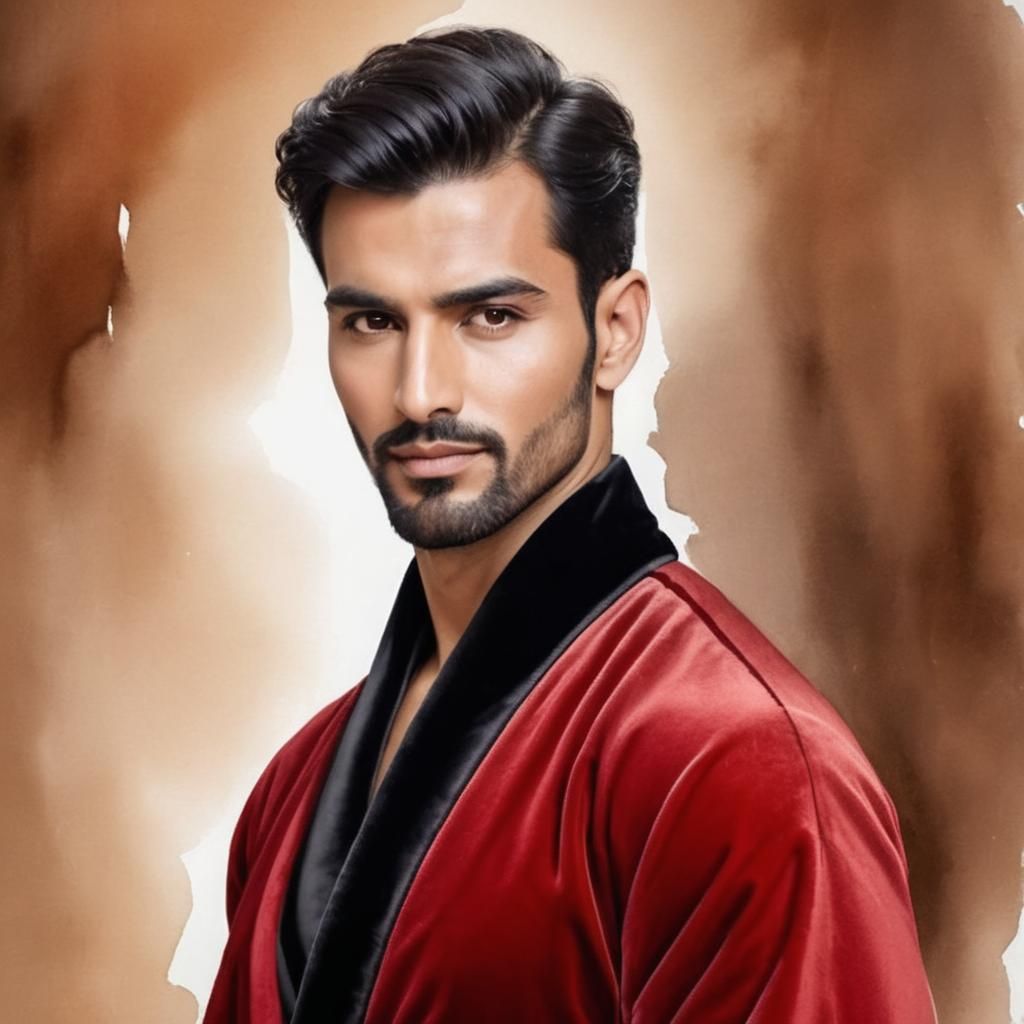 Portrait of Man in Red Velvet Bathrobe