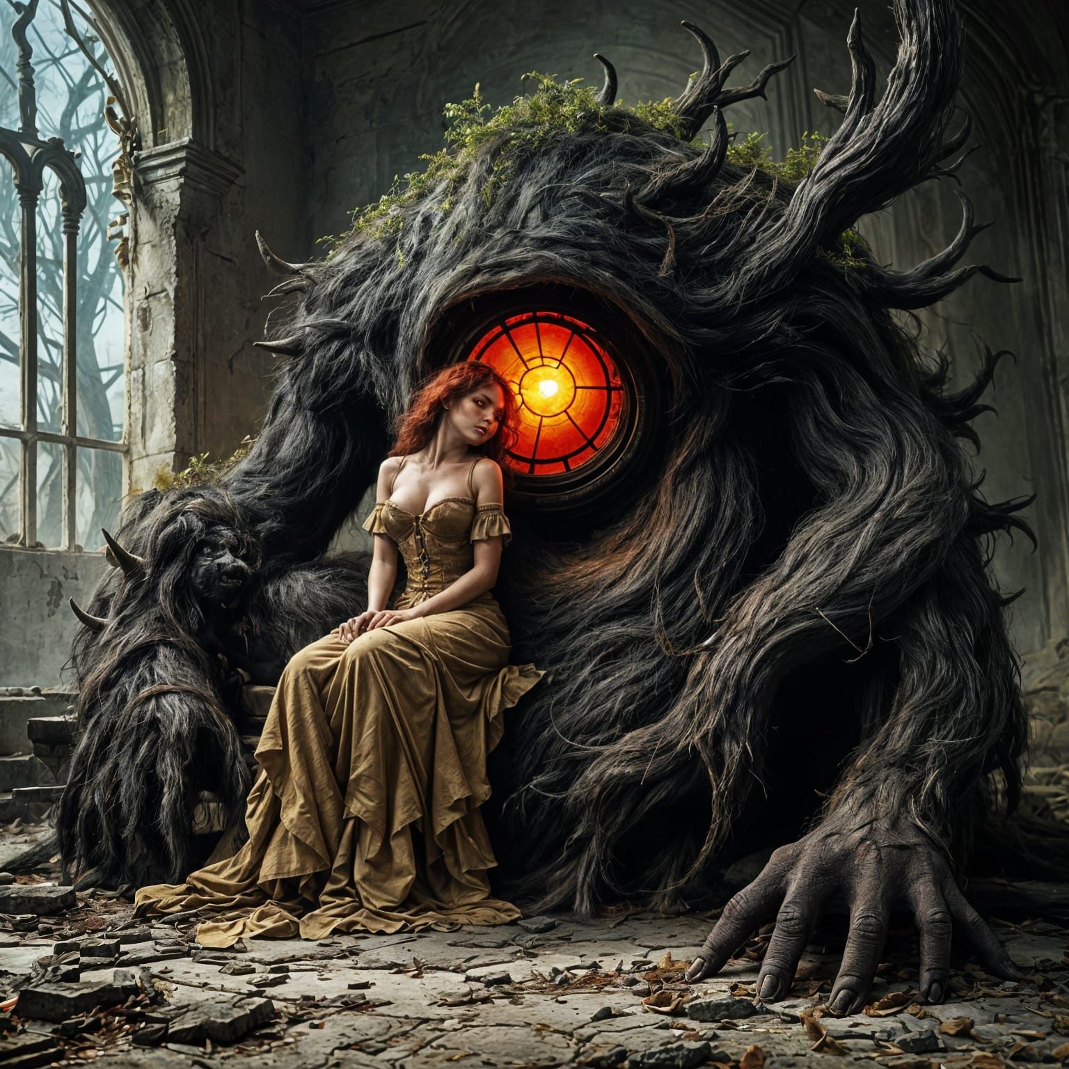 Surreal Ogre Portrait with Damsel in Distress