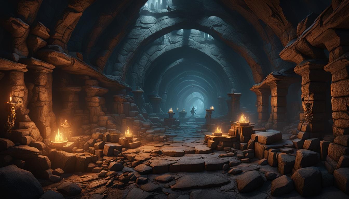Dwarven Workshop in Underground Tunnel: Fantasy Concept Art