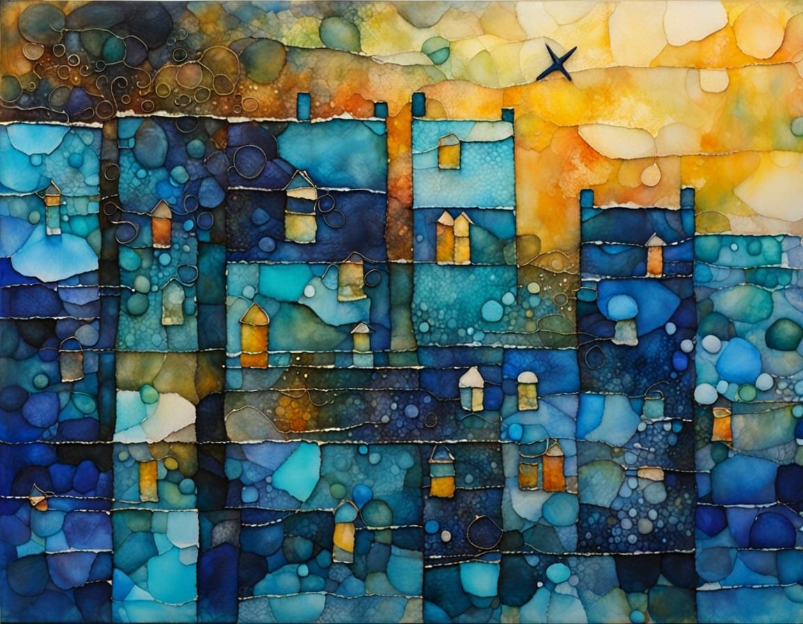 Surreal Seascape in Encaustic Painting Style