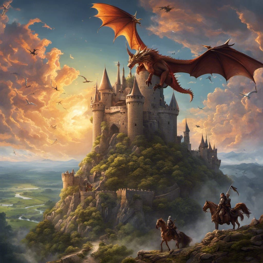 Dragon Perched Atop Medieval Tower