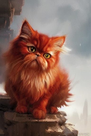 Stunning Red Persian Cat in Fantasy Art Style