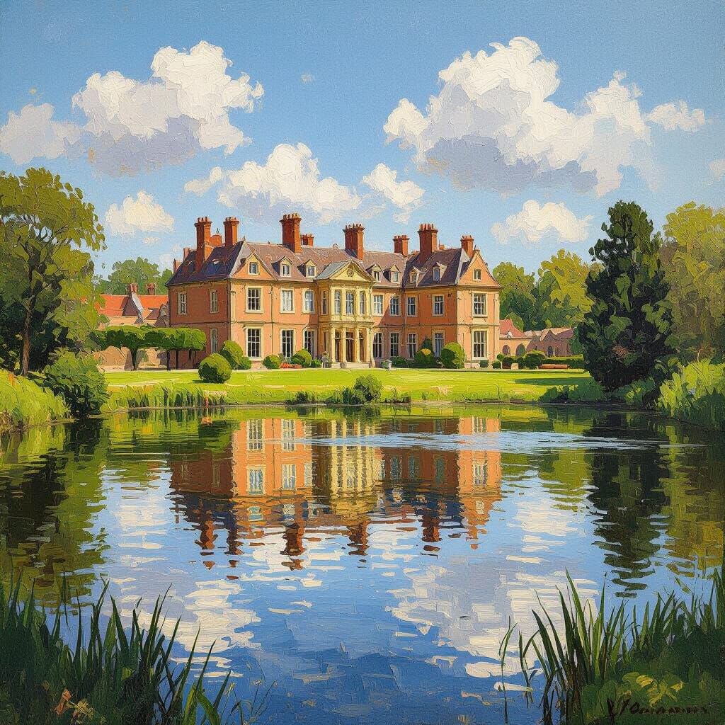 Pemberly Estate in English Countryside, Impressionist Style