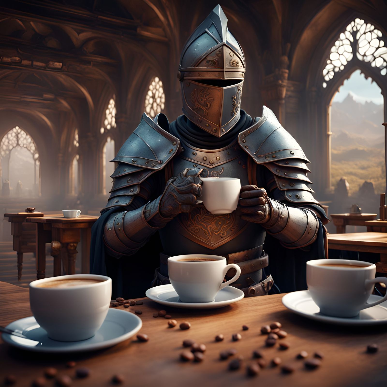 Knight Enjoying Coffee: Fantasy Concept Art