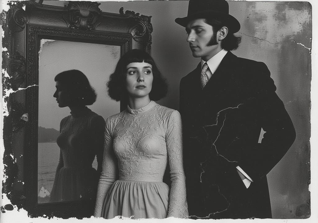 Romantic Couple in Nostalgic Black and White Polaroid