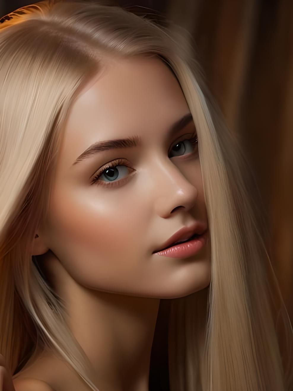 Beautiful blonde woman - side look - close up