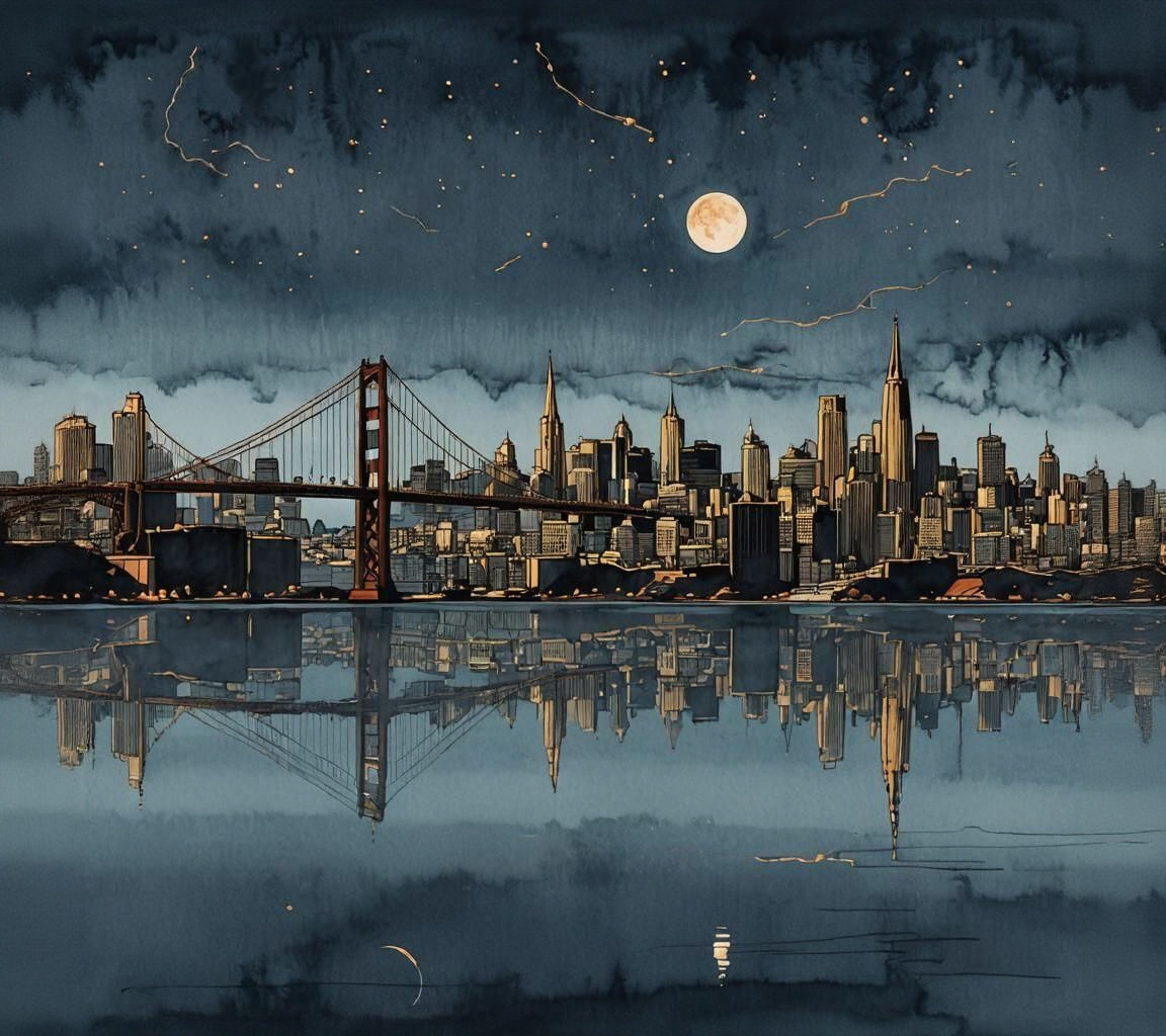 San Francisco Skyline in Copper Ink Wash