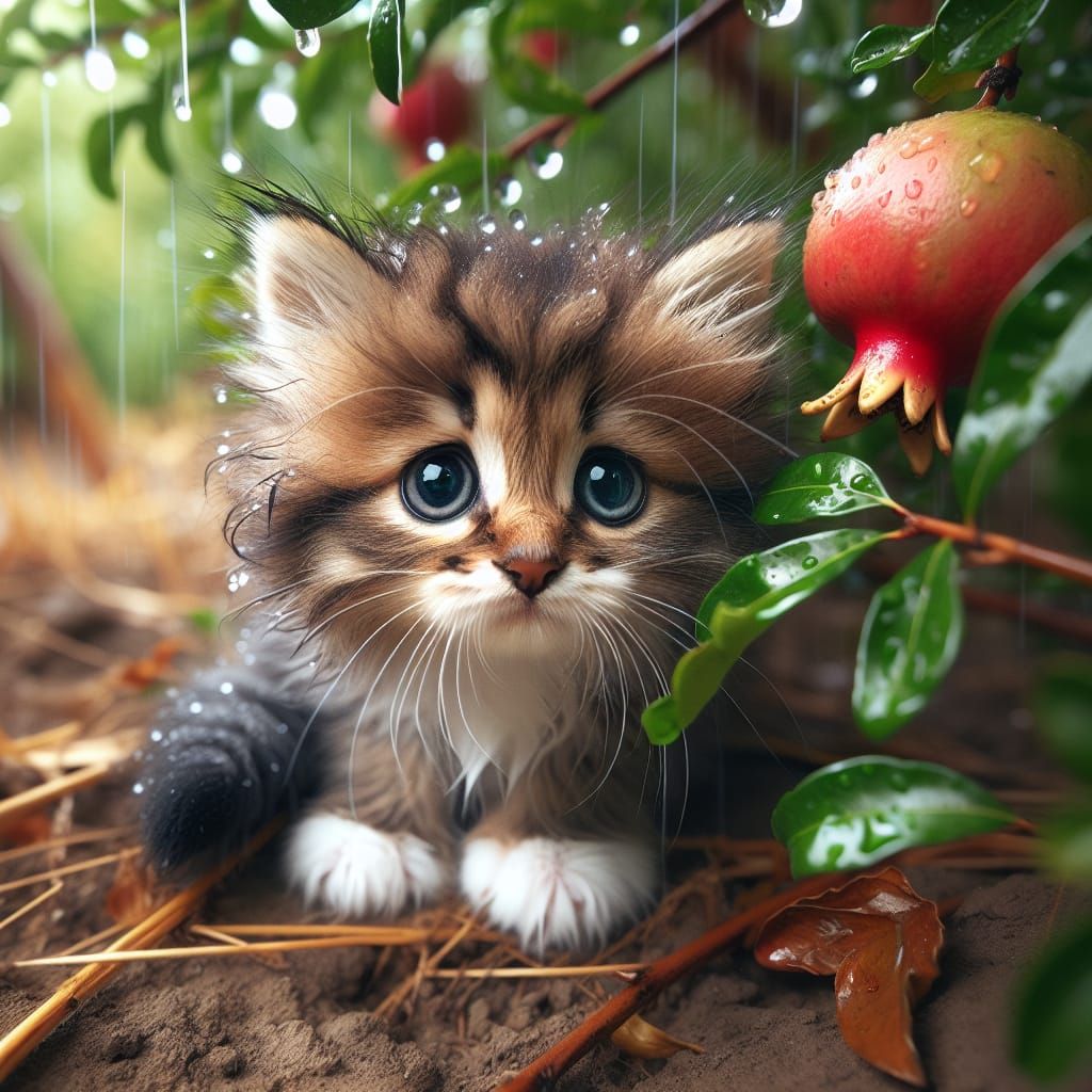 Tabby Kitten's Rainy Day Rescue: Digital Art