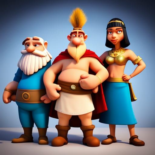 Asterix the Gaul with Getafix and Cleopatra