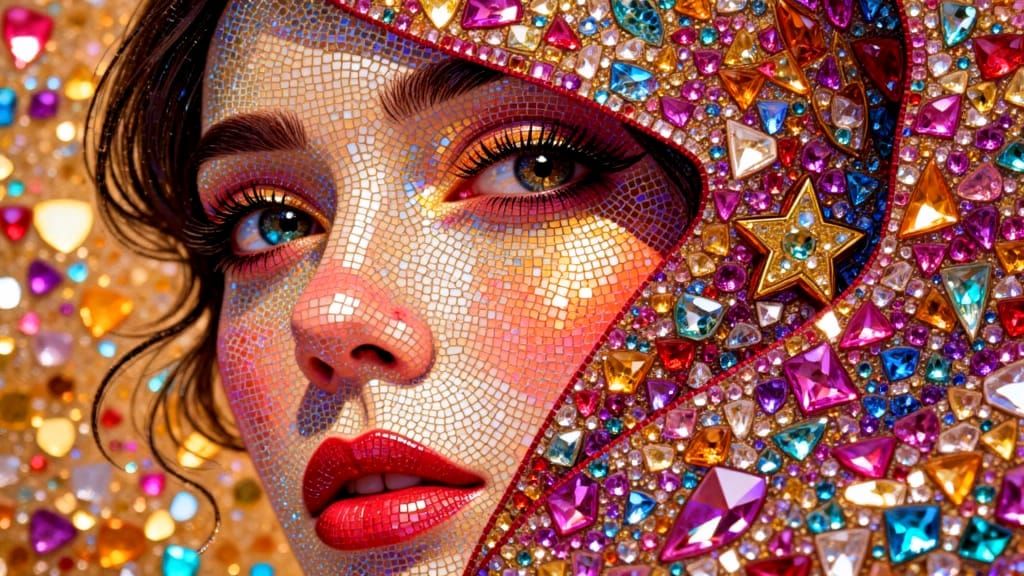 Intricate Beadwork Revealing a Swirling Pattern in Soft Past...