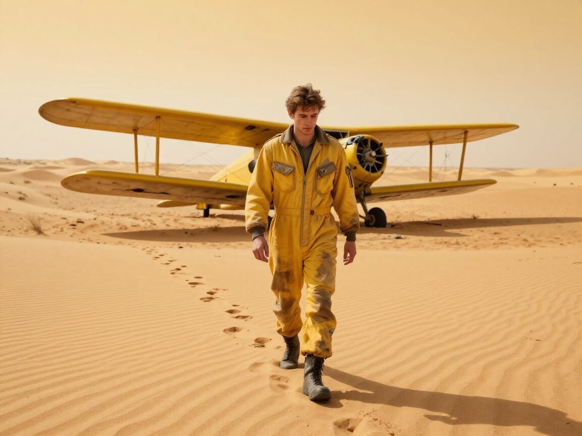 Pilot's Solitary Journey Across a Golden Desert
