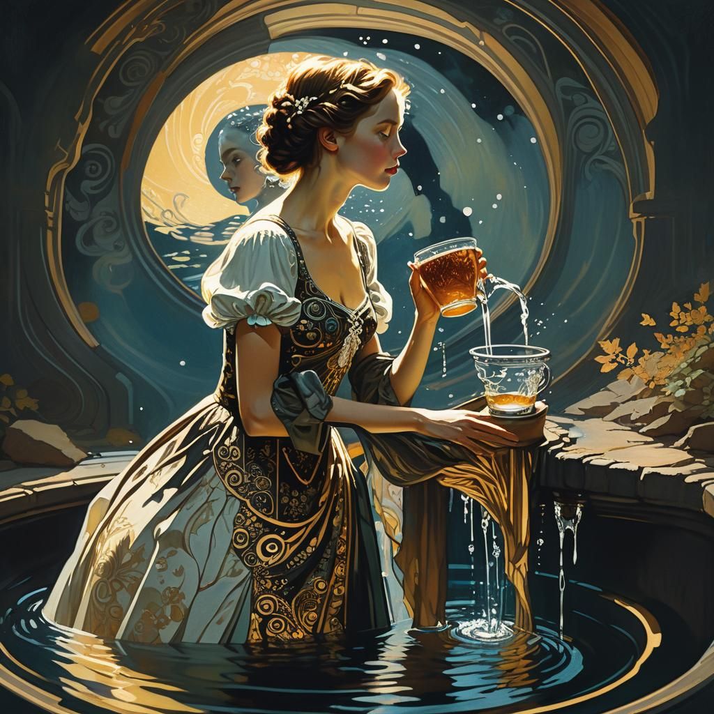 Woman at Dark Well, Art Nouveau Style