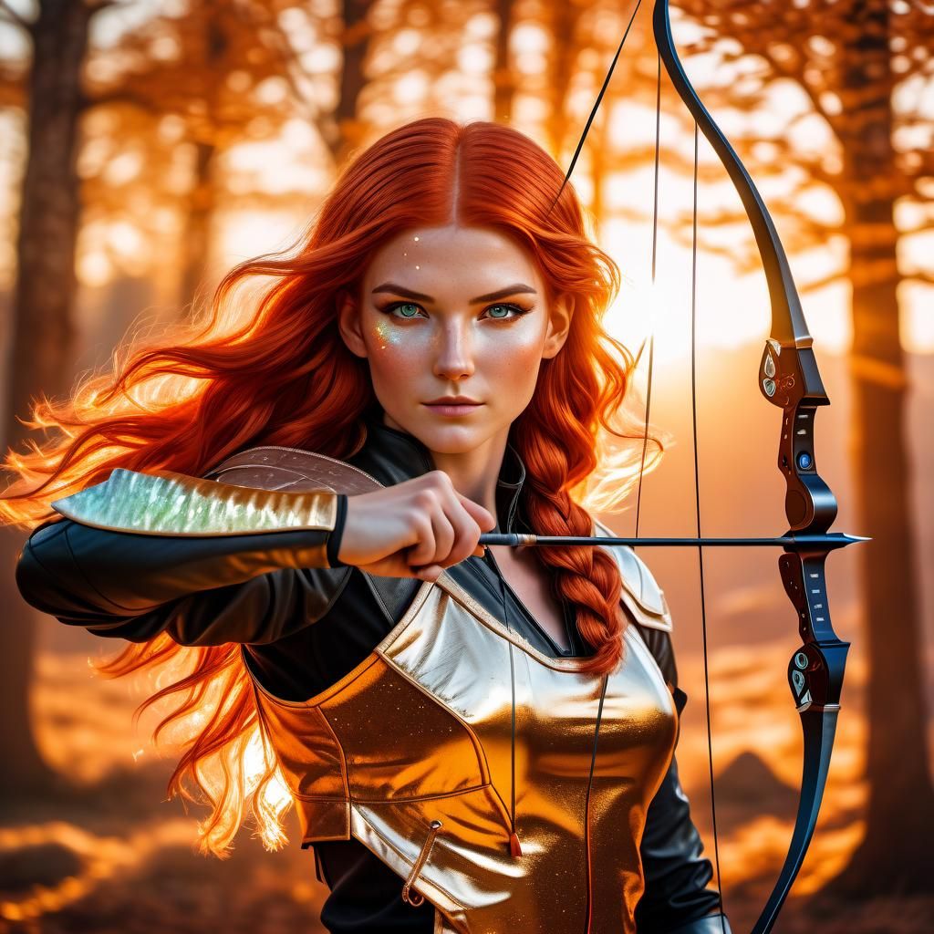 Archer Woman with Crystal Bow in Dystopian Fantasy
