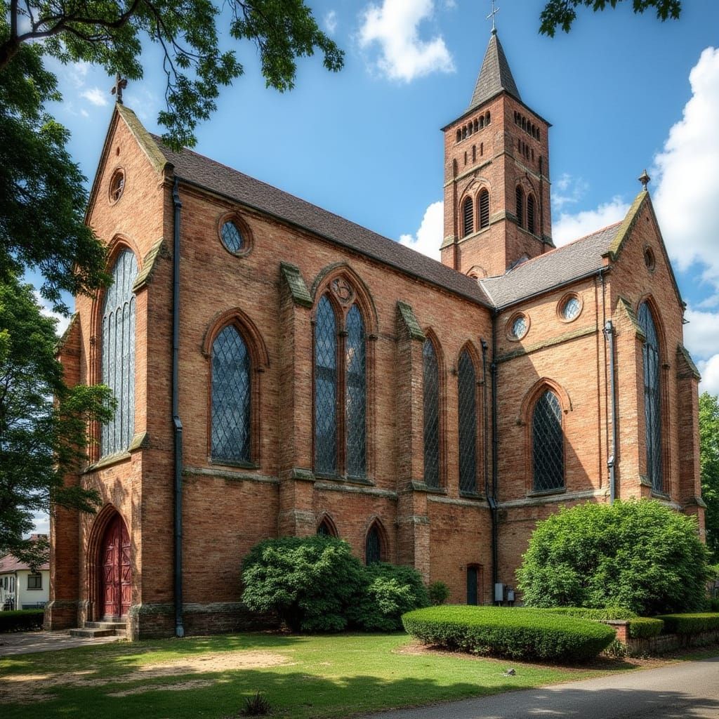 Gothic Cathedral with Vibrant Tiled Windows