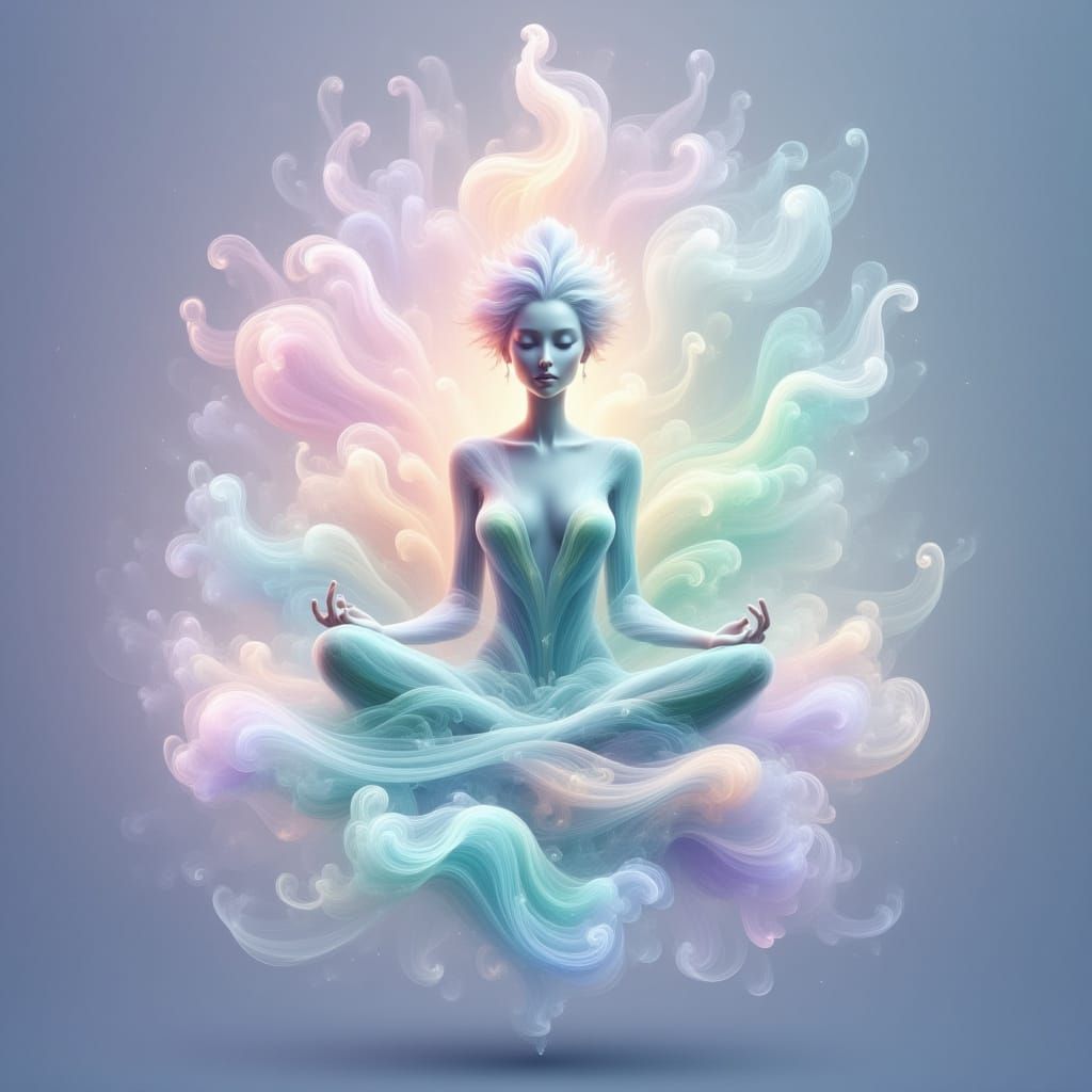 Abstract Meditating Figure in Calming Ethereal Glow