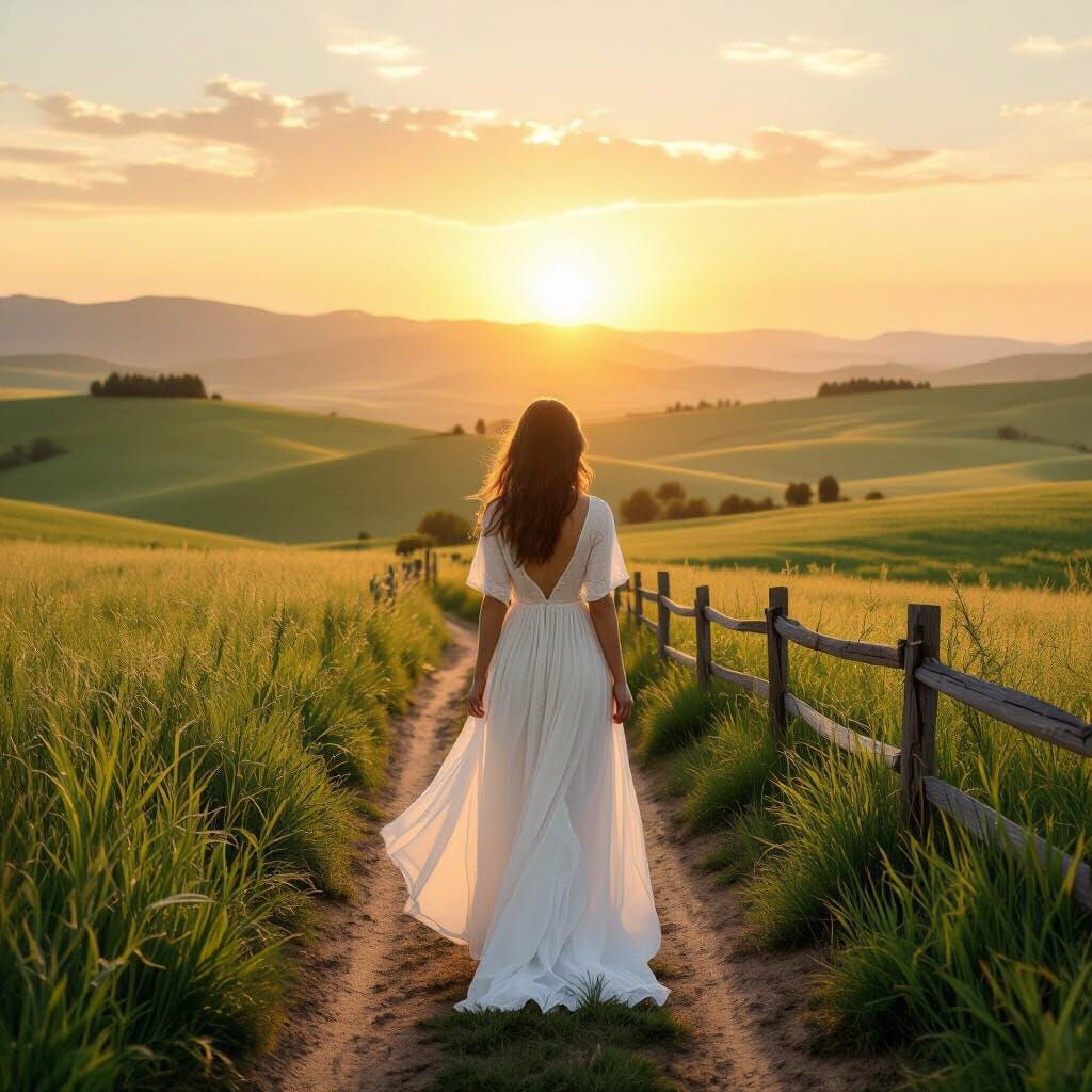 Sunrise Serenity: Woman in Countryside Landscape
