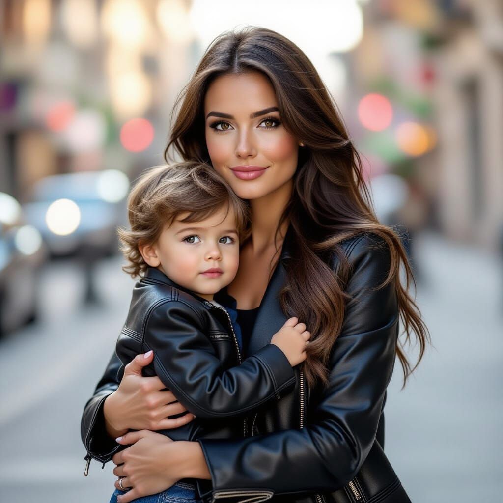 Tender Mother-Son Moment in Hyperrealism