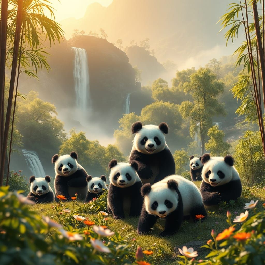 Panda Family in Sichuan Nature Reserve