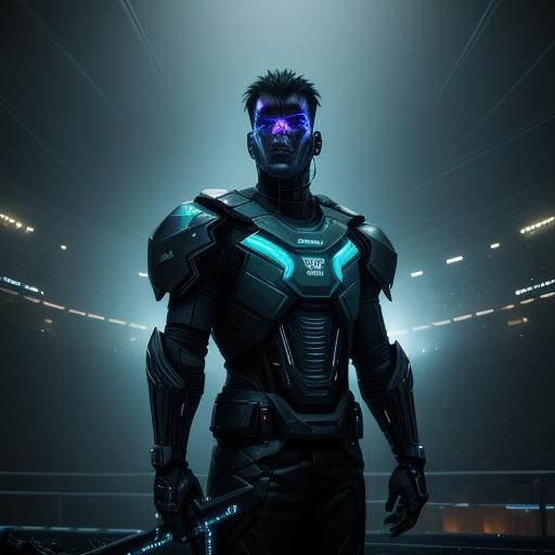 Cyberpunk Baseball Player in Gritty Stadium