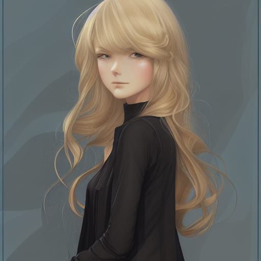 Anime Girl in Black Dress Digital Illustration